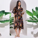 Women's Cotton Caftan Dress Black Ikat Printed Nighty