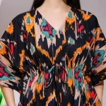 Women's Cotton Caftan Dress Black Ikat Printed Nighty - Image 7