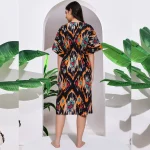 Women's Cotton Caftan Dress Black Ikat Printed Nighty - Image 6