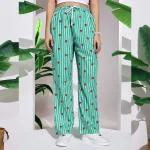 Women's Cotton Pant Green Striped Printed Trousers Size 26-34 - Image 4