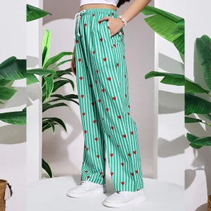 Women's Cotton Pant Green Striped Printed Trousers Size 26-34 - Image 6