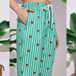 Women's Cotton Pant Green Striped Printed Trousers Size 26-34 - Image 7