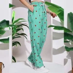 Women's Cotton Pant Green Striped Printed Trousers Size 26-34 - Image 5