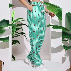 Women's Cotton Pant Green Striped Printed Trousers Size 26-34 - Image 5