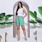 Women's Green Striped & Heart Print Cotton Shorts