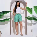 Women's Green Striped & Heart Print Cotton Shorts - Image 2