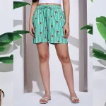 Women's Green Striped & Heart Print Cotton Shorts - Image 4