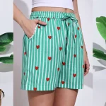 Women's Green Striped & Heart Print Cotton Shorts - Image 7
