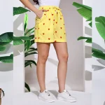 Women's Gym Cotton Shorts Yellow Striped Printed Half Pant - Image 5