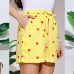 Women's Gym Cotton Shorts Yellow Striped Printed Half Pant - Image 7