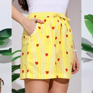 Women's Gym Cotton Shorts Yellow Striped Printed Half Pant - Image 7