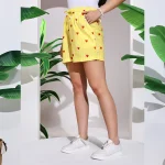 Women's Gym Cotton Shorts Yellow Striped Printed Half Pant - Image 6