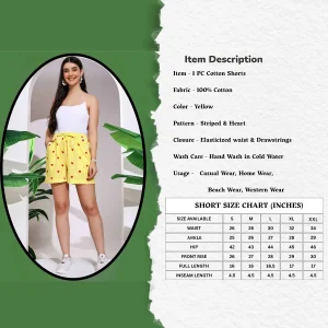 Women's Gym Cotton Shorts Yellow Striped Printed Half Pant - Image 3