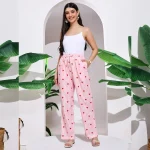 Women's Lounge Pant Striped & Heart Print Palazzo