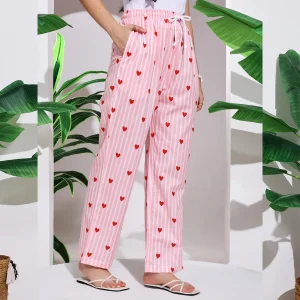 Women's Lounge Pant Striped & Heart Print Palazzo - Image 5