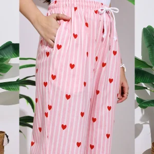 Women's Lounge Pant Striped & Heart Print Palazzo - Image 6