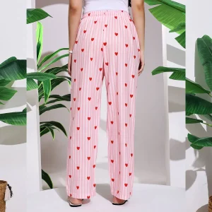 Women's Lounge Pant Striped & Heart Print Palazzo - Image 7