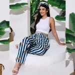 Women's Office Wear Blue Striped & Floral Printed Pants/Palazzo - Image 2