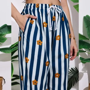 Women's Office Wear Blue Striped & Floral Printed Pants/Palazzo - Image 7