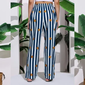 Women's Office Wear Blue Striped & Floral Printed Pants/Palazzo - Image 8