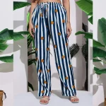 Women's Office Wear Blue Striped & Floral Printed Pants/Palazzo - Image 4