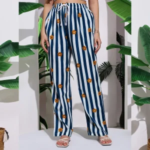 Women's Office Wear Blue Striped & Floral Printed Pants/Palazzo - Image 4