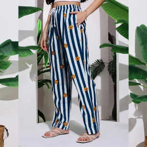 Women's Office Wear Blue Striped & Floral Printed Pants/Palazzo - Image 5