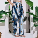 Women's Office Wear Blue Striped & Floral Printed Pants/Palazzo - Image 6