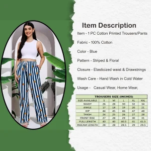 Women's Office Wear Blue Striped & Floral Printed Pants/Palazzo - Image 3