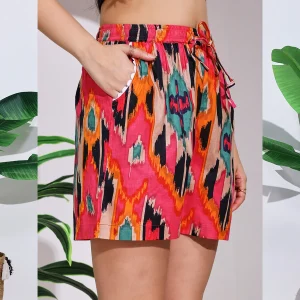 Women’s Outdoor Pink Ikat Print Short Pants - Image 7