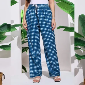 Women's Pajama Pants with Blue Check Print - Image 4
