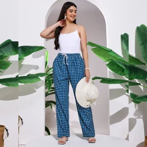 Women's Pajama Pants with Blue Check Print - Image 2