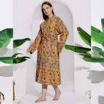 Women's Peach Sunflower Print Cotton Bath Robe Dress - Image 4