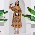 Women's Peach Sunflower Print Cotton Bath Robe Dress
