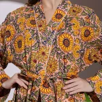Women's Peach Sunflower Print Cotton Bath Robe Dress - Image 7