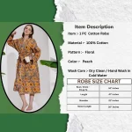 Women's Peach Sunflower Print Cotton Bath Robe Dress - Image 3