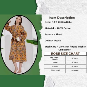 Women's Peach Sunflower Print Cotton Bath Robe Dress - Image 3
