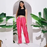 Women's Pink Striped Printed Pant, Loos Trousers