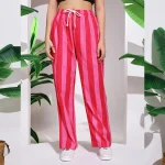 Women's Pink Striped Printed Pant, Loos Trousers - Image 4