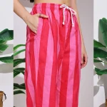 Women's Pink Striped Printed Pant, Loos Trousers - Image 7