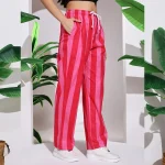 Women's Pink Striped Printed Pant, Loos Trousers - Image 6