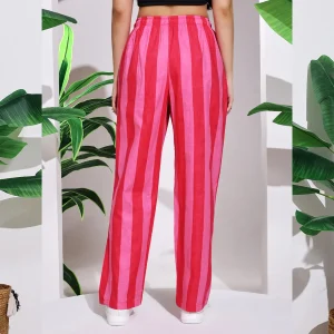 Women's Pink Striped Printed Pant, Loos Trousers - Image 8