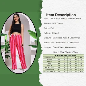 Women's Pink Striped Printed Pant, Loos Trousers - Image 3