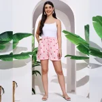 Women’s Pull On Run Around Cotton Beach Shorts Pink Heart Print