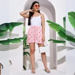 Women’s Pull On Run Around Cotton Beach Shorts Pink Heart Print - Image 2