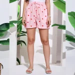 Women’s Pull On Run Around Cotton Beach Shorts Pink Heart Print - Image 4