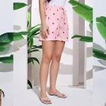 Women’s Pull On Run Around Cotton Beach Shorts Pink Heart Print - Image 6