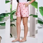 Women’s Pull On Run Around Cotton Beach Shorts Pink Heart Print - Image 5