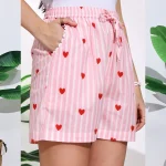 Women’s Pull On Run Around Cotton Beach Shorts Pink Heart Print - Image 7
