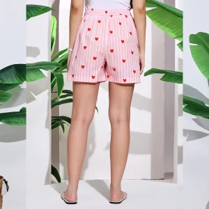 Women’s Pull On Run Around Cotton Beach Shorts Pink Heart Print - Image 8